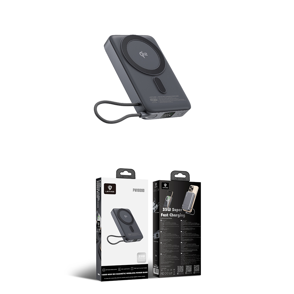 Lenyes PW1009D PD 35W Qi2 Teknolojili Type-C Kablolu Standlı Wireless Powerbank 15W 10000mAh - 9