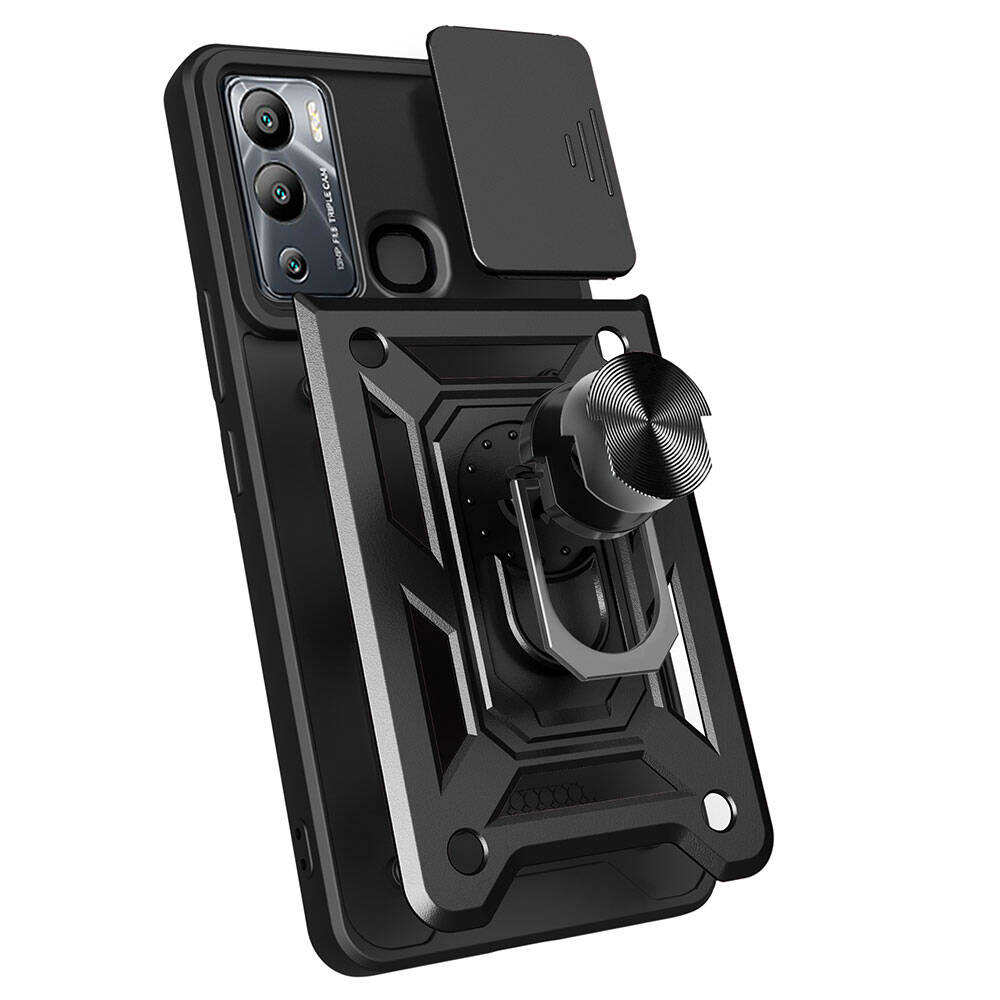 Infinix Hot 12 Uyumlui Kılıf Magnetik Standlı Kamera Korumalı Zore Sürgülü Vega Kapak - 4