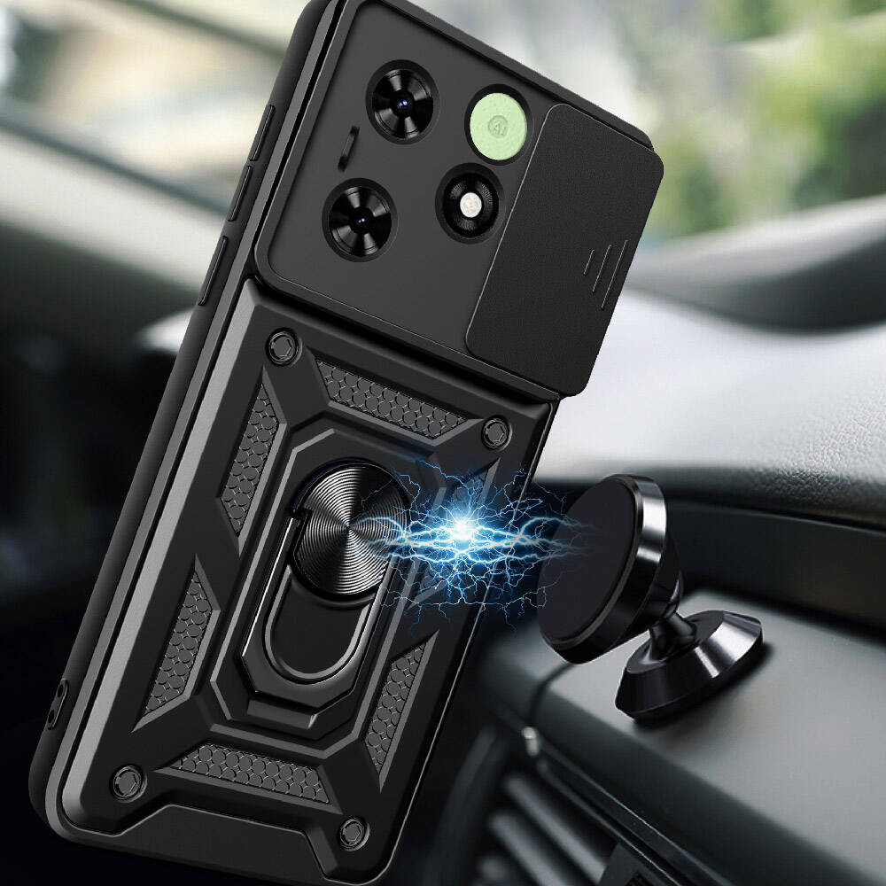Tecno Spark 20 Uyumlu Kılıf Magnetik Standlı Kamera Korumalı Zore Sürgülü Vega Kapak - 2