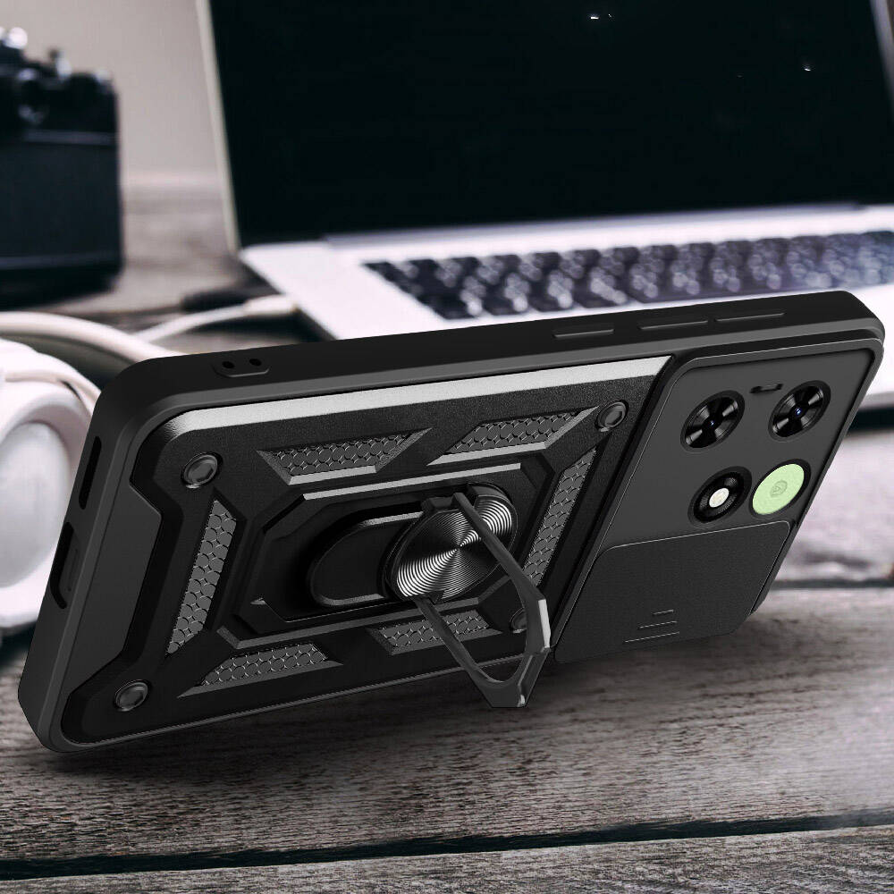Tecno Spark 20 Uyumlu Kılıf Magnetik Standlı Kamera Korumalı Zore Sürgülü Vega Kapak - 4