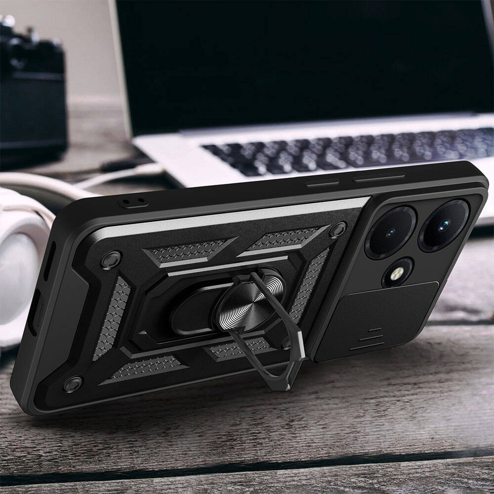 Infinix Hot 30 Uyumlui Kılıf Magnetik Standlı Kamera Korumalı Zore Sürgülü Vega Kapak - 5