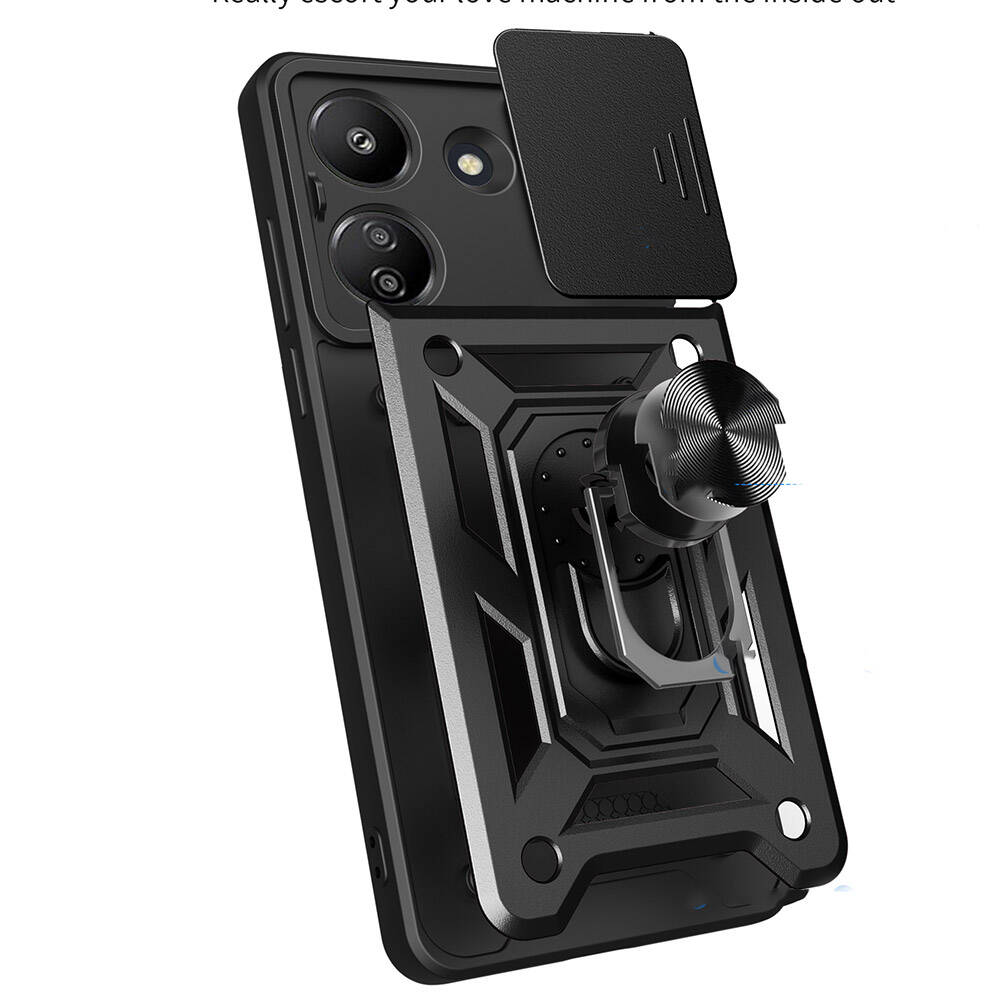 Xiaomi Poco C65 Uyumlu Kılıf Magnetik Standlı Kamera Korumalı Zore Sürgülü Vega Kapak - 2