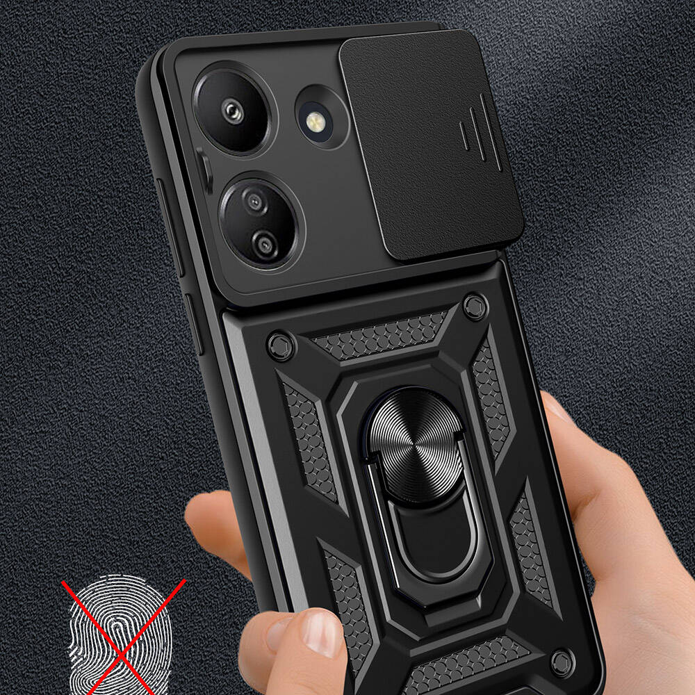 Xiaomi Poco C65 Uyumlu Kılıf Magnetik Standlı Kamera Korumalı Zore Sürgülü Vega Kapak - 6