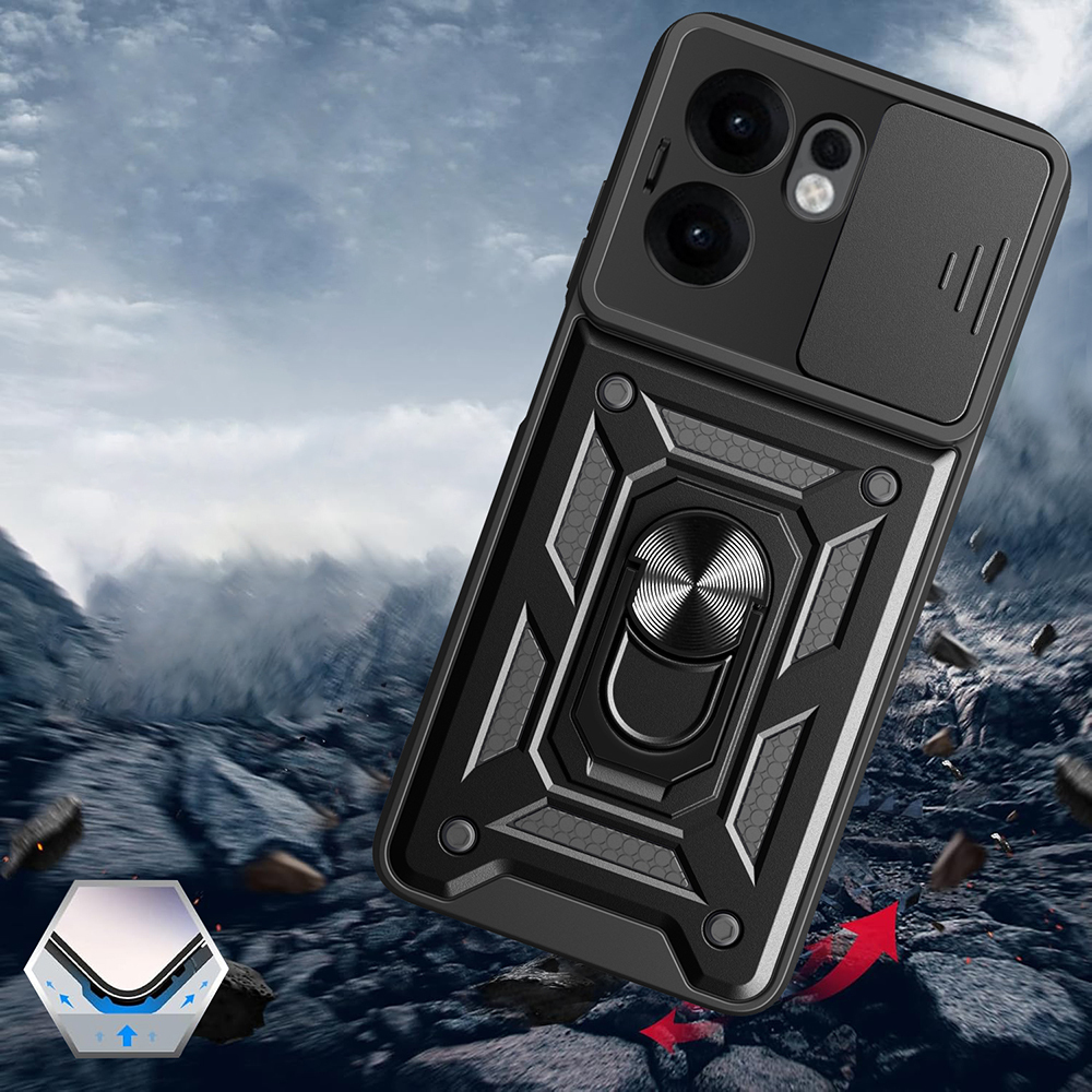 Oppo Reno Uyumlu 13F 5G Kılıf Magnetik Standlı Kamera Korumalı Zore Sürgülü Vega Kapak - 4