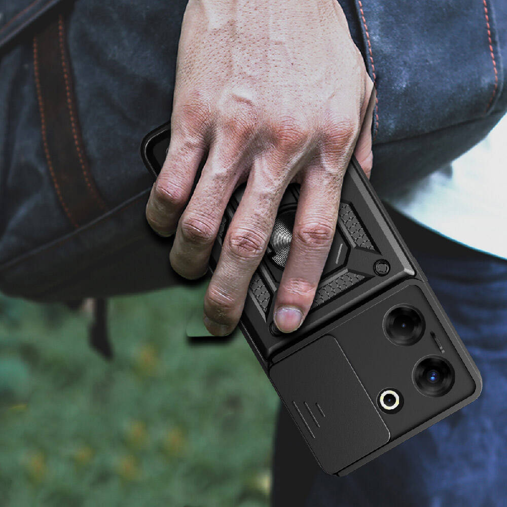 Tecno Camon 20 Uyumlu Kılıf Magnetik Standlı Kamera Korumalı Zore Sürgülü Vega Kapak - 7