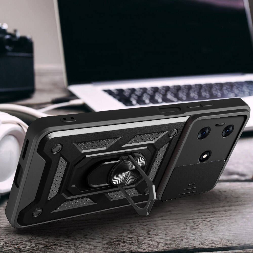 Tecno Spark 10C Uyumlu Kılıf Magnetik Standlı Kamera Korumalı Zore Sürgülü Vega Kapak - 5
