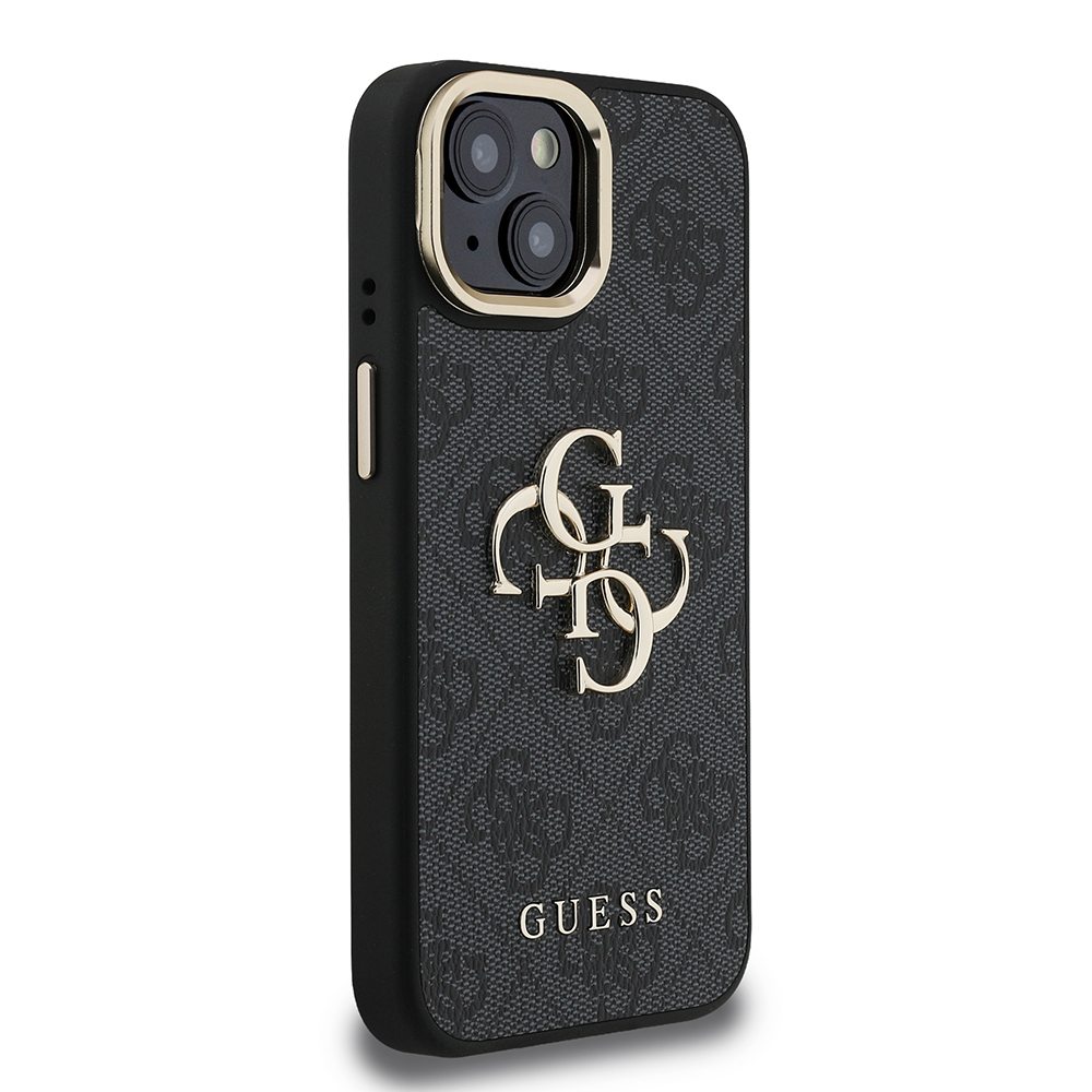 Apple iPhone 15 Uyumlu Kılıf Guess Orjinal Lisanslı PU Deri 4G Desenli Metal Büyük 4G ve Yazı Logolu Kamera Standlı Kapak - 3