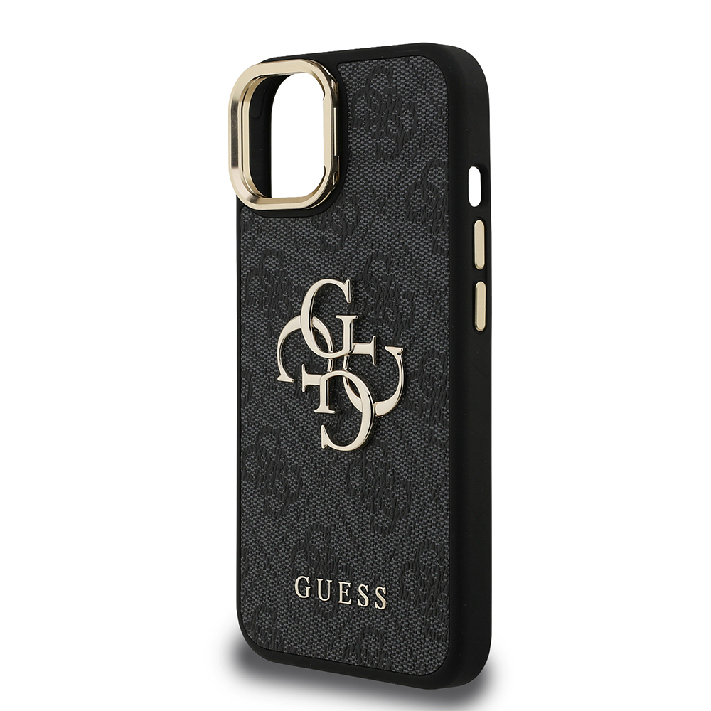 Apple iPhone 15 Uyumlu Kılıf Guess Orjinal Lisanslı PU Deri 4G Desenli Metal Büyük 4G ve Yazı Logolu Kamera Standlı Kapak - 5