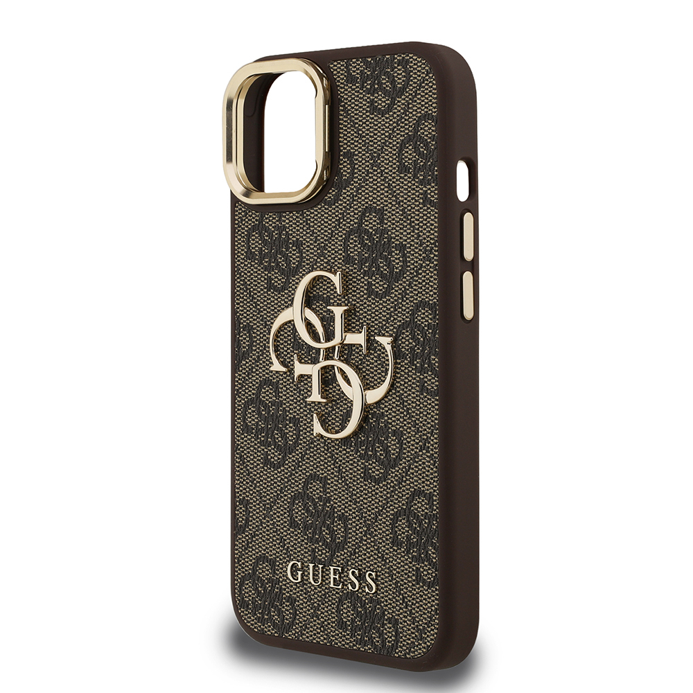 Apple iPhone 15 Uyumlu Kılıf Guess Orjinal Lisanslı PU Deri 4G Desenli Metal Büyük 4G ve Yazı Logolu Kamera Standlı Kapak - 26
