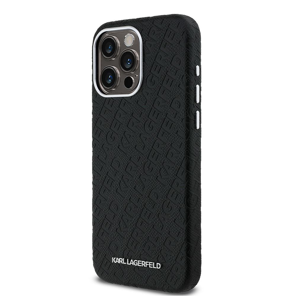 Apple iPhone 15 Pro Max Uyumlu Kılıf Karl Lagerfeld Orjinal Lisanslı PU Deri Damgalı Metal Yazı Logolu Kapak - 1