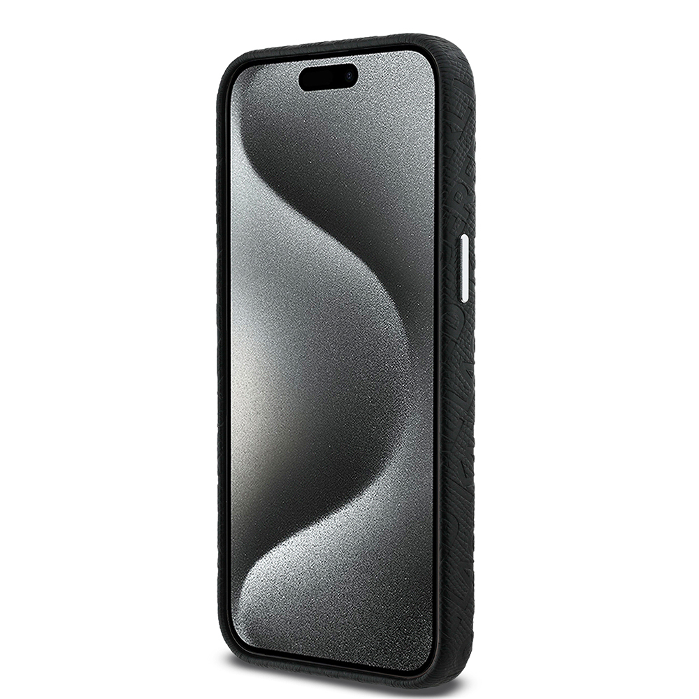 Apple iPhone 15 Pro Max Uyumlu Kılıf Karl Lagerfeld Orjinal Lisanslı PU Deri Damgalı Metal Yazı Logolu Kapak - 4