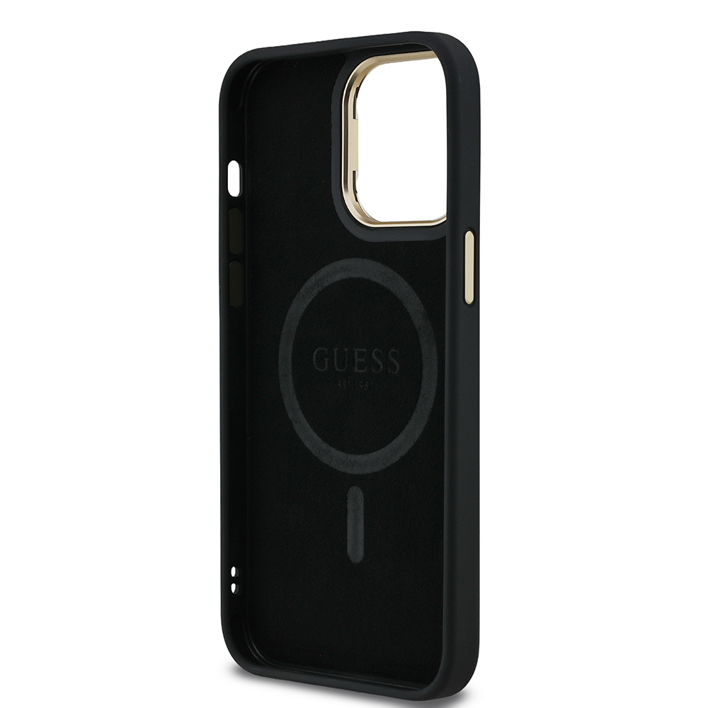 Apple iPhone 14 Pro Max Uyumlu Kılıf Guess Orjinal Lisanslı PU Deri Taşlı Üçgen Logo 4G Desenli Kamera Standlı Kapak - 13