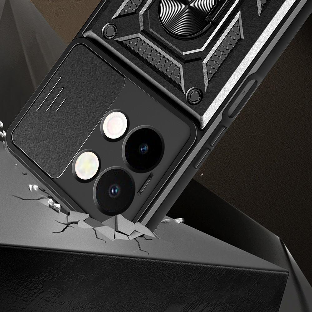 Vivo Y28 Uyumlu Kılıf Magnetik Standlı Kamera Korumalı Zore Sürgülü Vega Kapak - 5