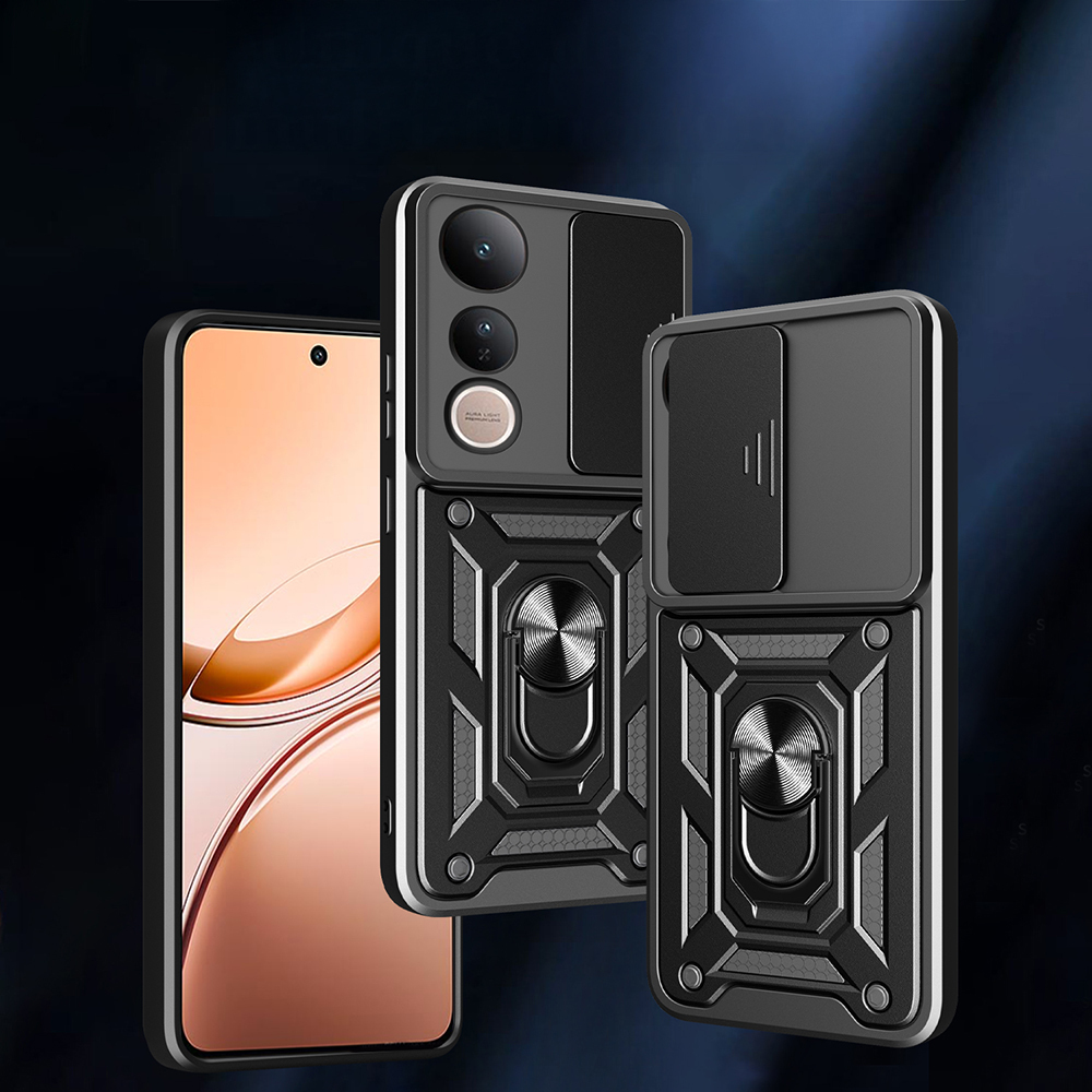 Vivo V50 Lite Uyumlu 4G Kılıf Magnetik Standlı Kamera Korumalı Zore Sürgülü Vega Kapak - 1