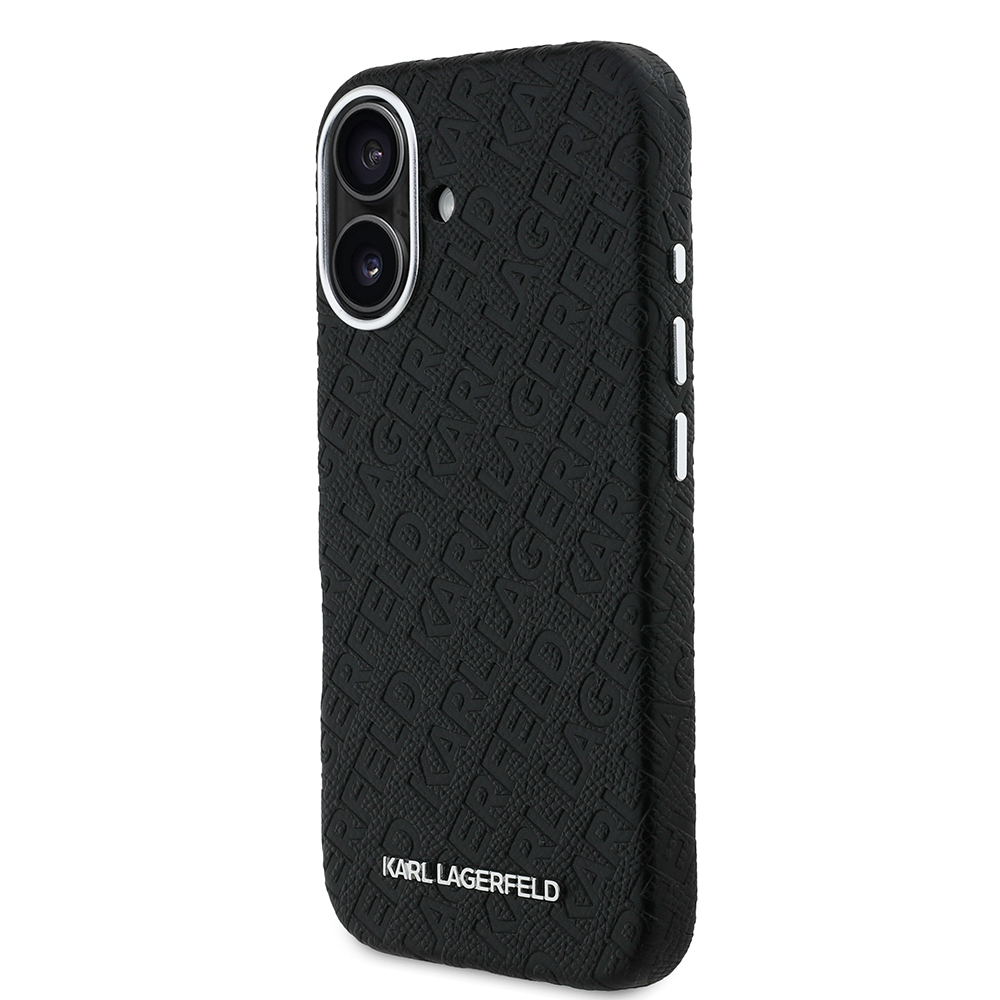 Apple iPhone 16 Uyumlu Kılıf Karl Lagerfeld Orjinal Lisanslı PU Deri Damgalı Metal Yazı Logolu Kapak - 1