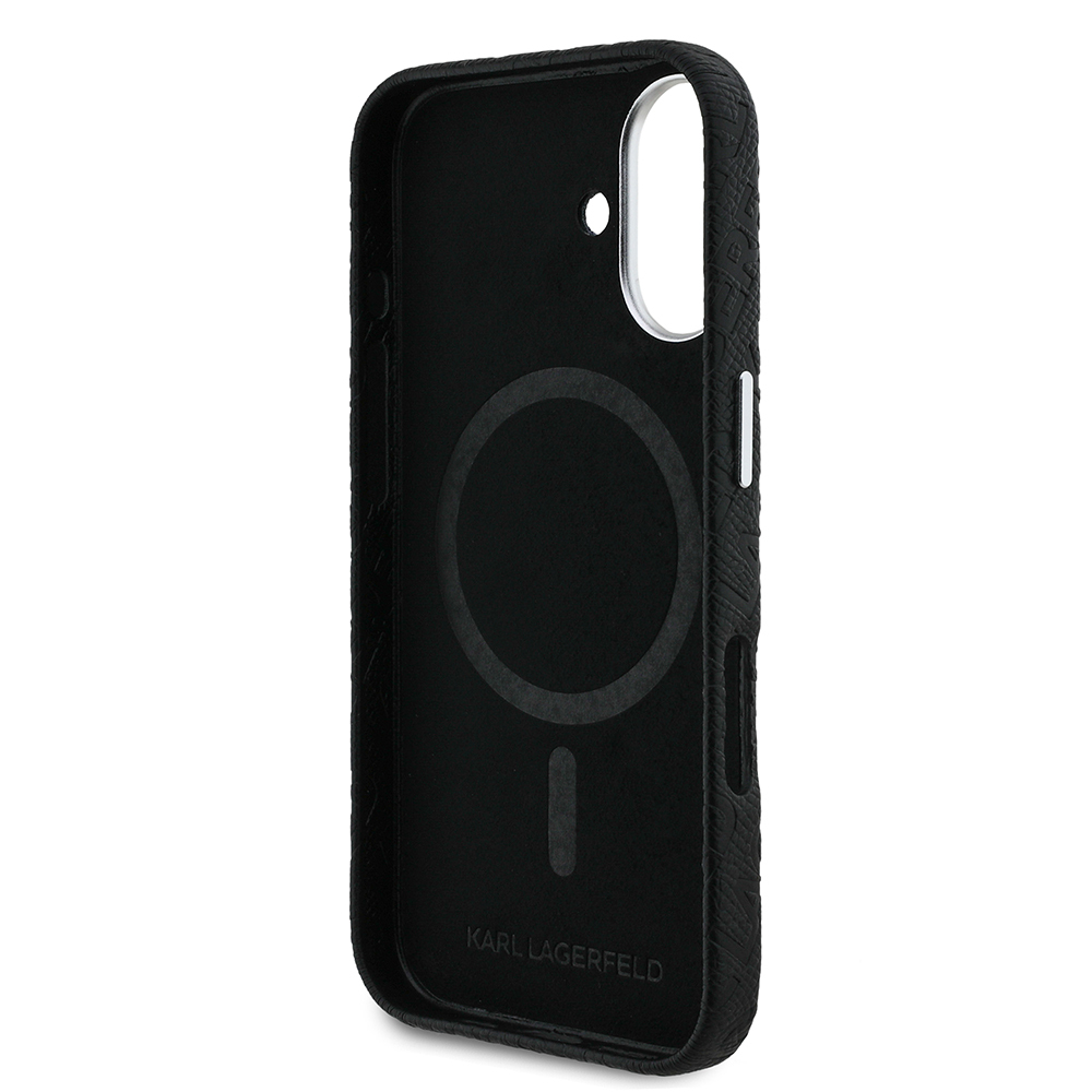 Apple iPhone 16 Uyumlu Kılıf Karl Lagerfeld Orjinal Lisanslı PU Deri Damgalı Metal Yazı Logolu Kapak - 6