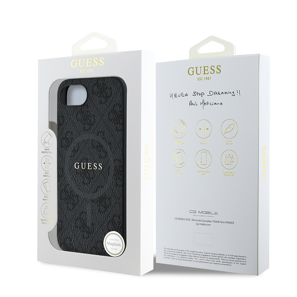 Apple iPhone 16E Uyumlu Kılıf Guess Orjinal Lisanslı M-safe Şarj Özellikli PU Halkalı 4G Desenli Yazı Logolu Kapak - 7