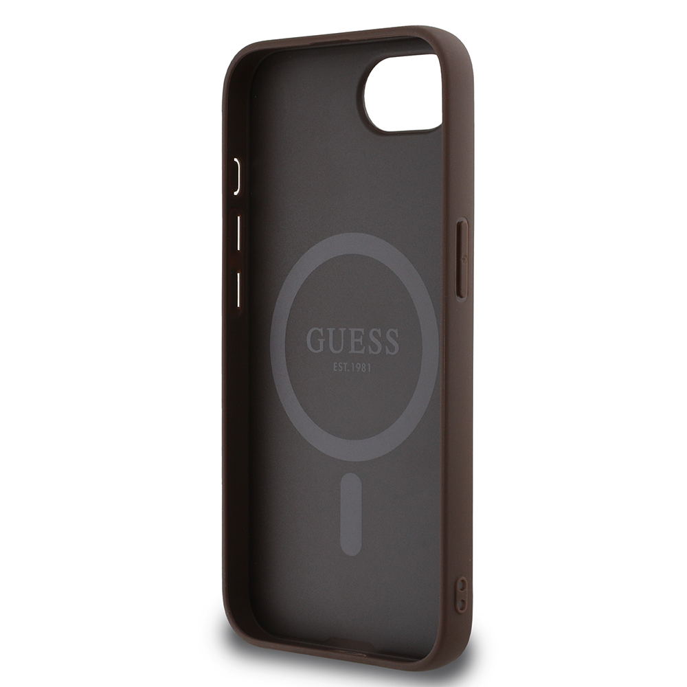Apple iPhone 16E Uyumlu Kılıf Guess Orjinal Lisanslı M-safe Şarj Özellikli PU Halkalı 4G Desenli Yazı Logolu Kapak - 13