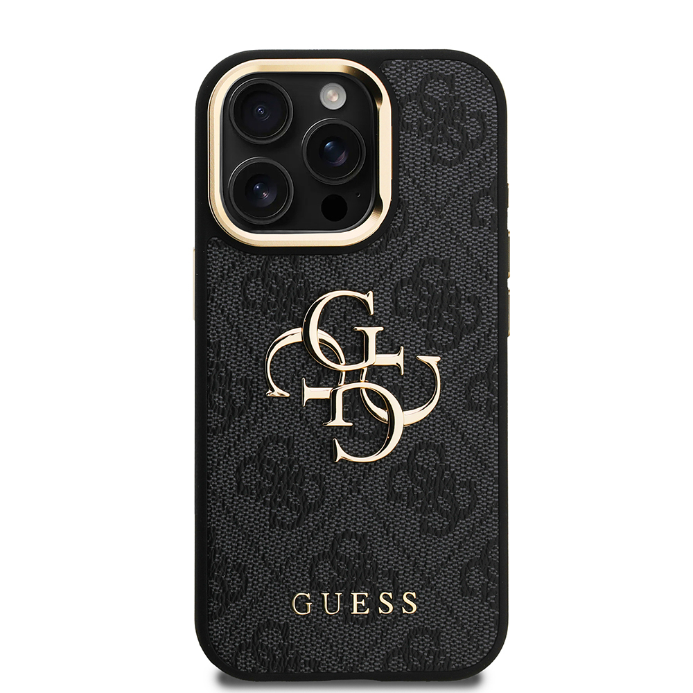 Apple iPhone 15 Pro Max Uyumlu Kılıf Guess Orjinal Lisanslı PU Deri 4G Desenli Metal Büyük 4G ve Yazı Logolu Kamera Standlı Kapak - 9