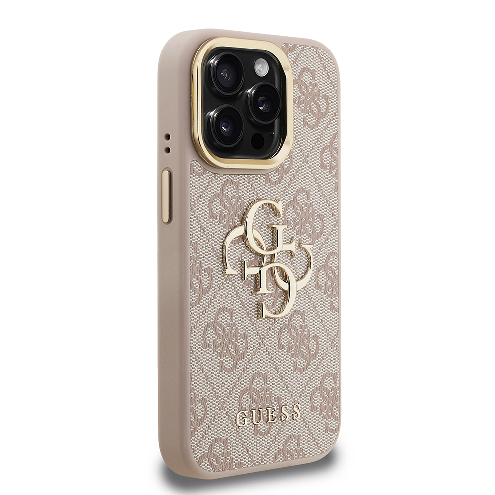 Apple iPhone 15 Pro Max Uyumlu Kılıf Guess Orjinal Lisanslı PU Deri 4G Desenli Metal Büyük 4G ve Yazı Logolu Kamera Standlı Kapak - 17