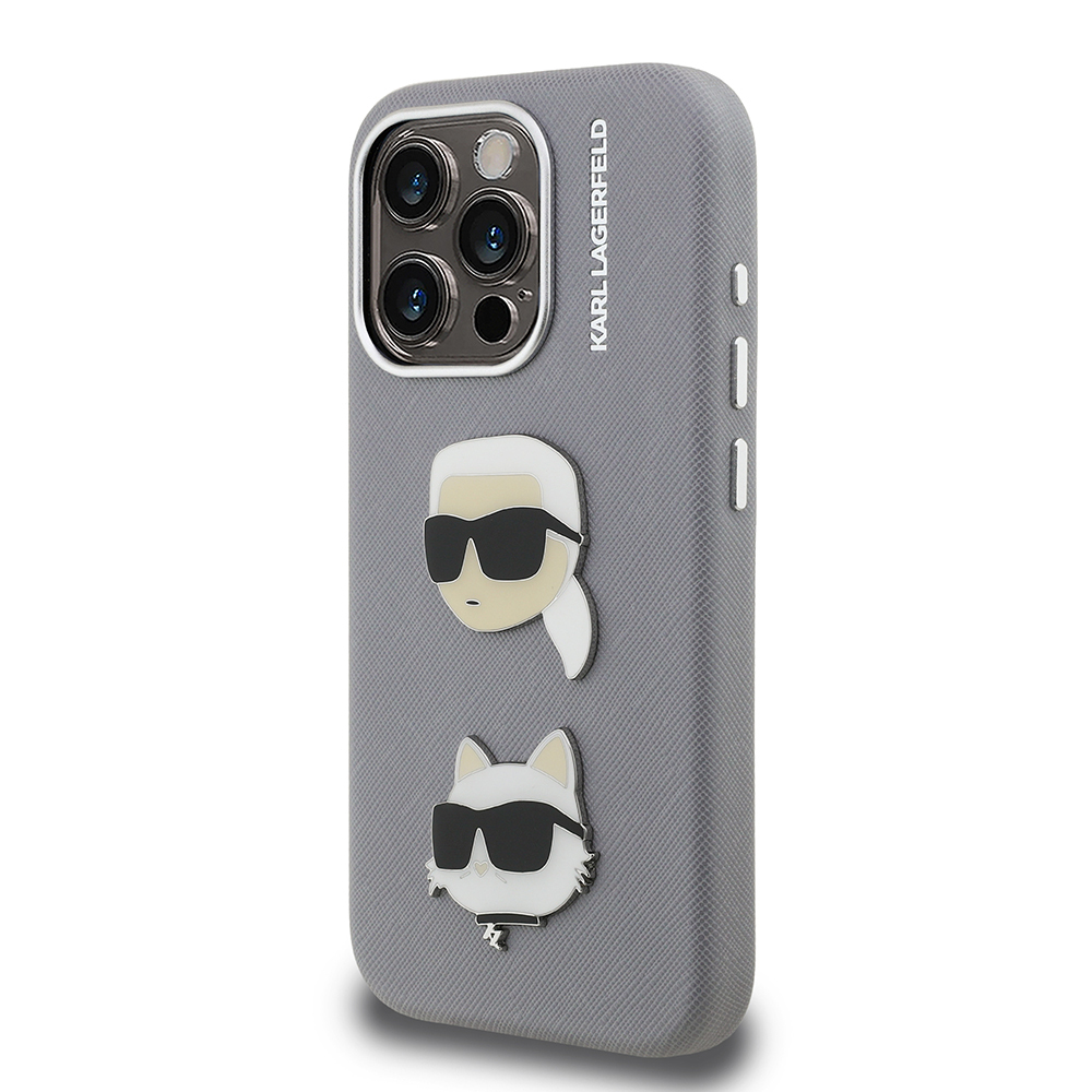 Apple iPhone 15 Pro Max Uyumlu Kılıf Karl Lagerfeld Orjinal Lisanslı K&C Heads Pin Kapak - 7