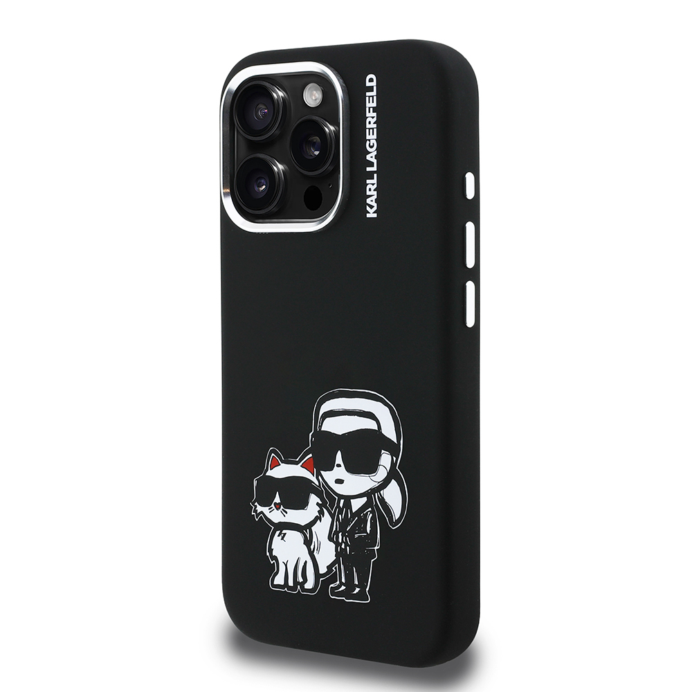 Apple iPhone 16 Pro Uyumlu Kılıf Karl Lagerfeld Orjinal Lisanslı Karl & Choupette Sketch Logo Sililkon Kapak - 1