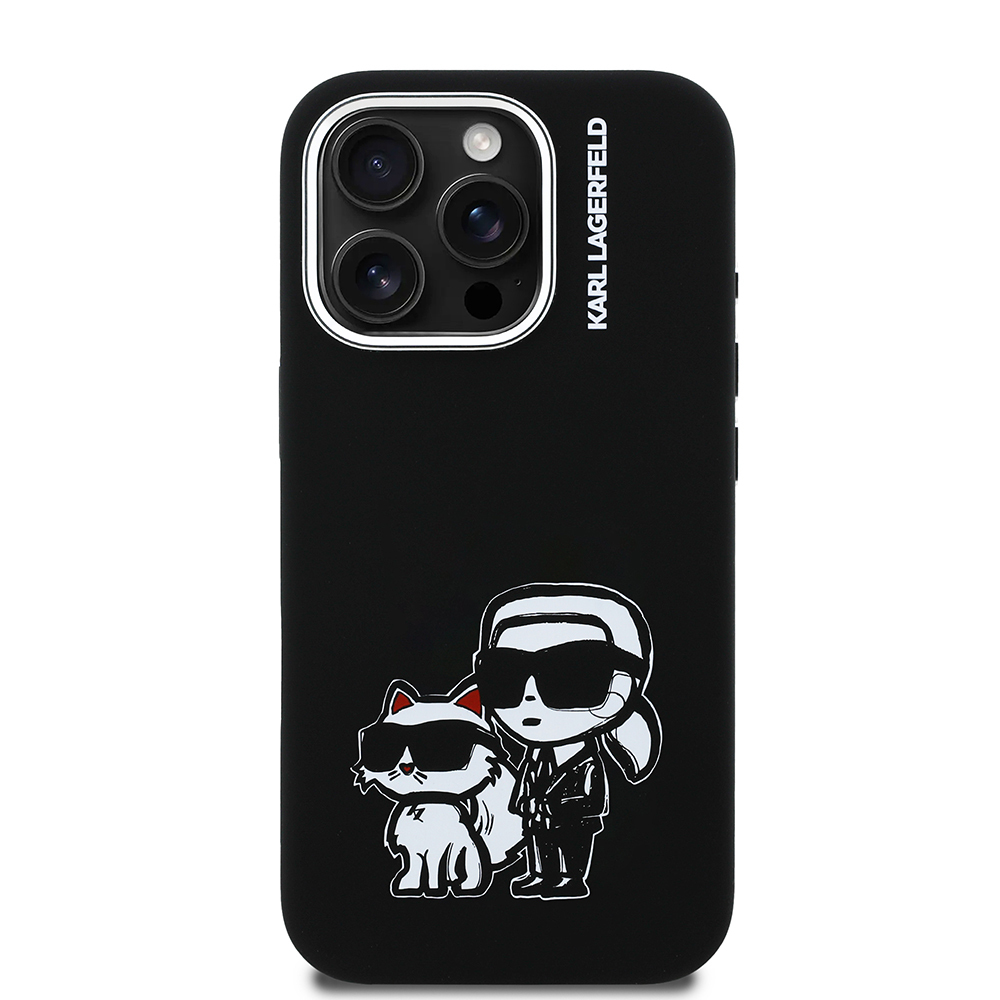 Apple iPhone 16 Pro Uyumlu Kılıf Karl Lagerfeld Orjinal Lisanslı Karl & Choupette Sketch Logo Sililkon Kapak - 2