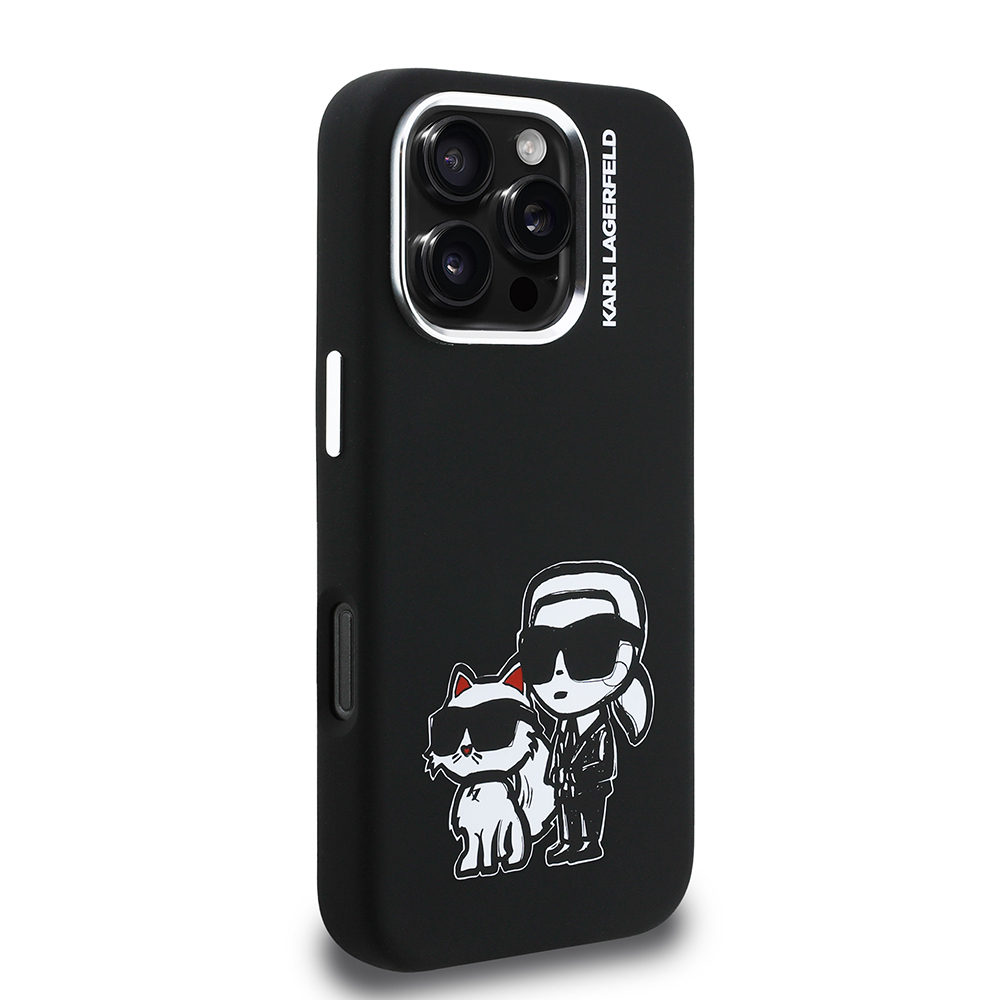 Apple iPhone 16 Pro Uyumlu Kılıf Karl Lagerfeld Orjinal Lisanslı Karl & Choupette Sketch Logo Sililkon Kapak - 3