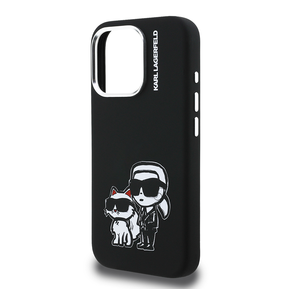 Apple iPhone 16 Pro Uyumlu Kılıf Karl Lagerfeld Orjinal Lisanslı Karl & Choupette Sketch Logo Sililkon Kapak - 5