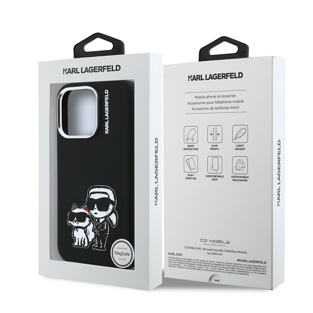 Apple iPhone 16 Pro Uyumlu Kılıf Karl Lagerfeld Orjinal Lisanslı Karl & Choupette Sketch Logo Sililkon Kapak - 7