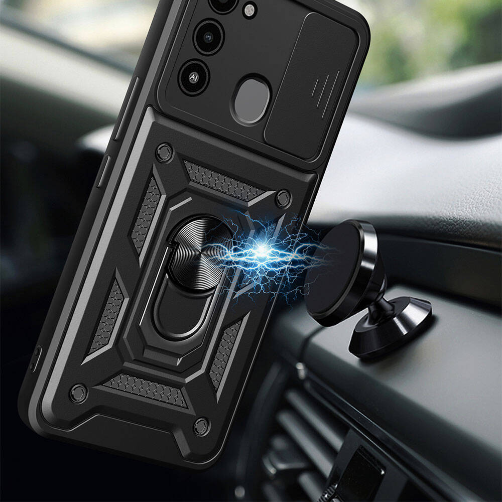 Tecno Spark 8C Uyumlu Kılıf Magnetik Standlı Kamera Korumalı Zore Sürgülü Vega Kapak - 8