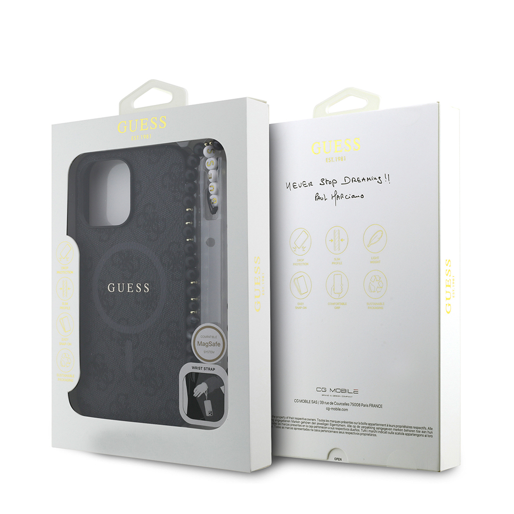 Apple iPhone 14 Pro Max Uyumlu Kılıf Guess Orjinal Lisanslı M-safe Şarj Özellikli PU Deri Bilek Askı İpli Yazı Logolu Kapak - 21