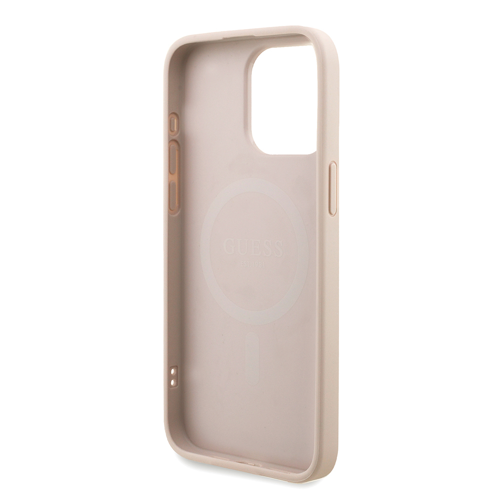 Apple iPhone 15 Pro Max Uyumlu Kılıf Guess Orjinal Lisanslı M-safe Şarj Özellikli PU Deri Bilek Askı İpli Yazı Logolu Kapak - 6