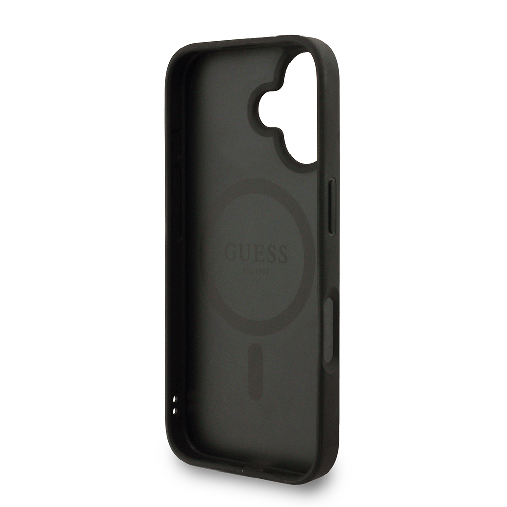 Apple iPhone 16 Uyumlu Kılıf Guess Orjinal Lisanslı M-safe Şarj Özellikli PU Deri Bilek Askı İpli Yazı Logolu Kapak - 6