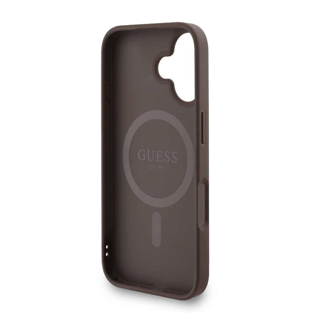 Apple iPhone 16 Uyumlu Kılıf Guess Orjinal Lisanslı M-safe Şarj Özellikli PU Deri Bilek Askı İpli Yazı Logolu Kapak - 13