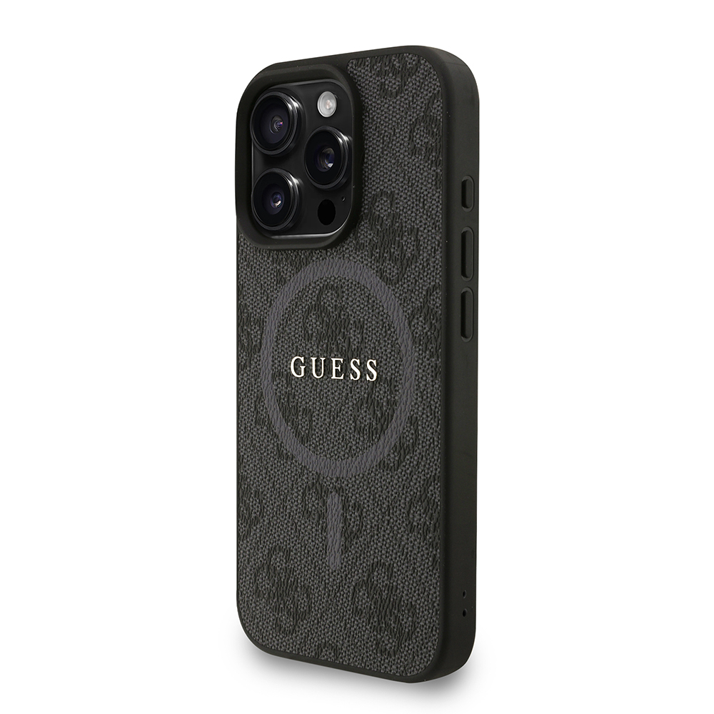 Apple iPhone 16 Pro Uyumlu Kılıf Guess Orjinal Lisanslı M-safe Şarj Özellikli PU Deri Bilek Askı İpli Yazı Logolu Kapak - 16