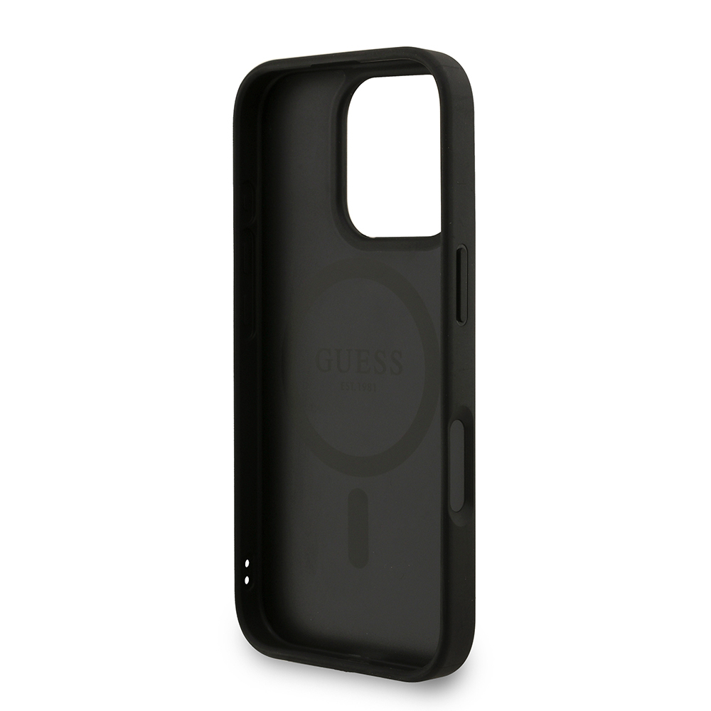Apple iPhone 16 Pro Max Uyumlu Kılıf Guess Orjinal Lisanslı M-safe Şarj Özellikli PU Deri Bilek Askı İpli Yazı Logolu Kapak - 6