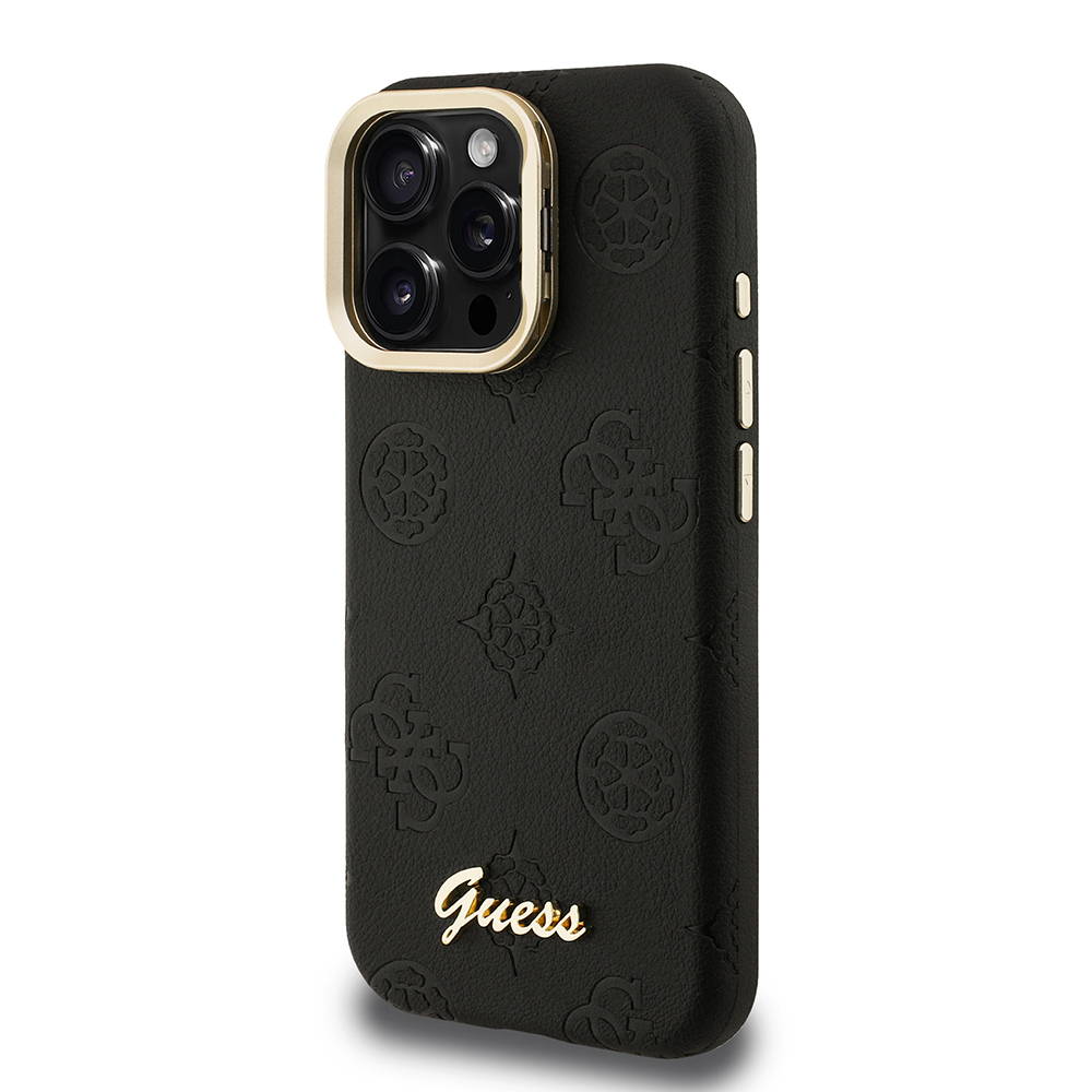 Apple iPhone 15 Pro Uyumlu Kılıf Guess Orjinal Lisanslı M-safe Şarj Özellikli Sıcak Baskılı Yazı Logolu Kamera Standlı PU Deri Peony Kapak - 8