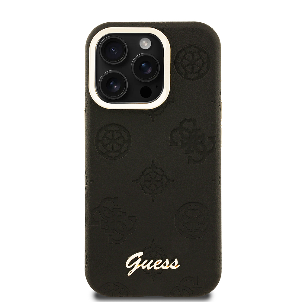 Apple iPhone 15 Pro Uyumlu Kılıf Guess Orjinal Lisanslı M-safe Şarj Özellikli Sıcak Baskılı Yazı Logolu Kamera Standlı PU Deri Peony Kapak - 9
