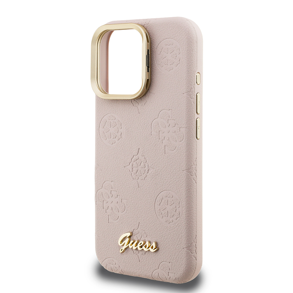Apple iPhone 15 Pro Uyumlu Kılıf Guess Orjinal Lisanslı M-safe Şarj Özellikli Sıcak Baskılı Yazı Logolu Kamera Standlı PU Deri Peony Kapak - 19