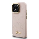 Apple iPhone 15 Pro Max Uyumlu Kılıf Guess Orjinal Lisanslı M-safe Şarj Özellikli Sıcak Baskılı Yazı Logolu Kamera Standlı PU Deri Peony Kapak - 15