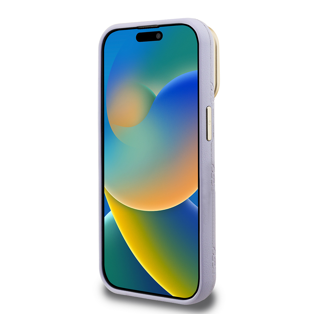 Apple iPhone 15 Pro Max Uyumlu Kılıf Guess Orjinal Lisanslı M-safe Şarj Özellikli Sıcak Baskılı Yazı Logolu Kamera Standlı PU Deri Peony Kapak - 25