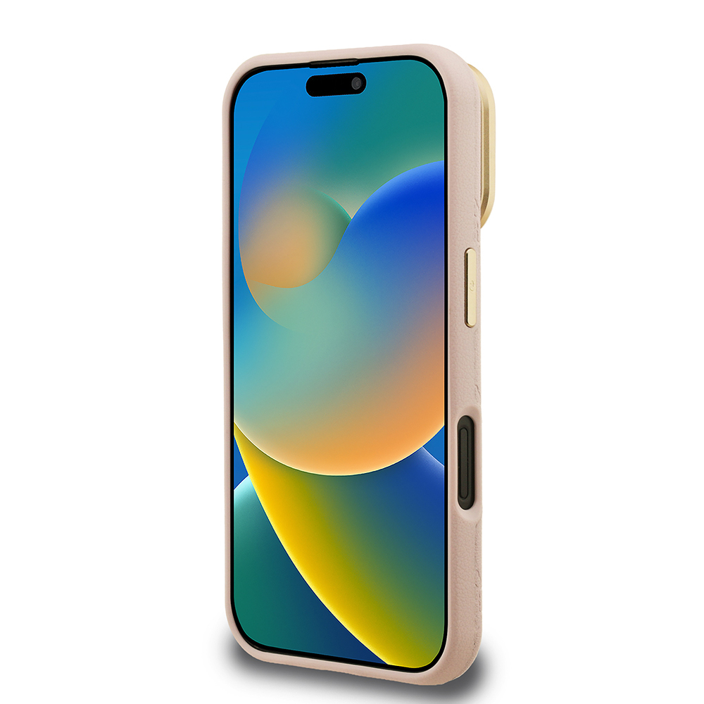 Apple iPhone 16 Uyumlu Kılıf Guess Orjinal Lisanslı M-safe Şarj Özellikli Sıcak Baskılı Yazı Logolu Kamera Standlı PU Deri Peony Kapak - 4
