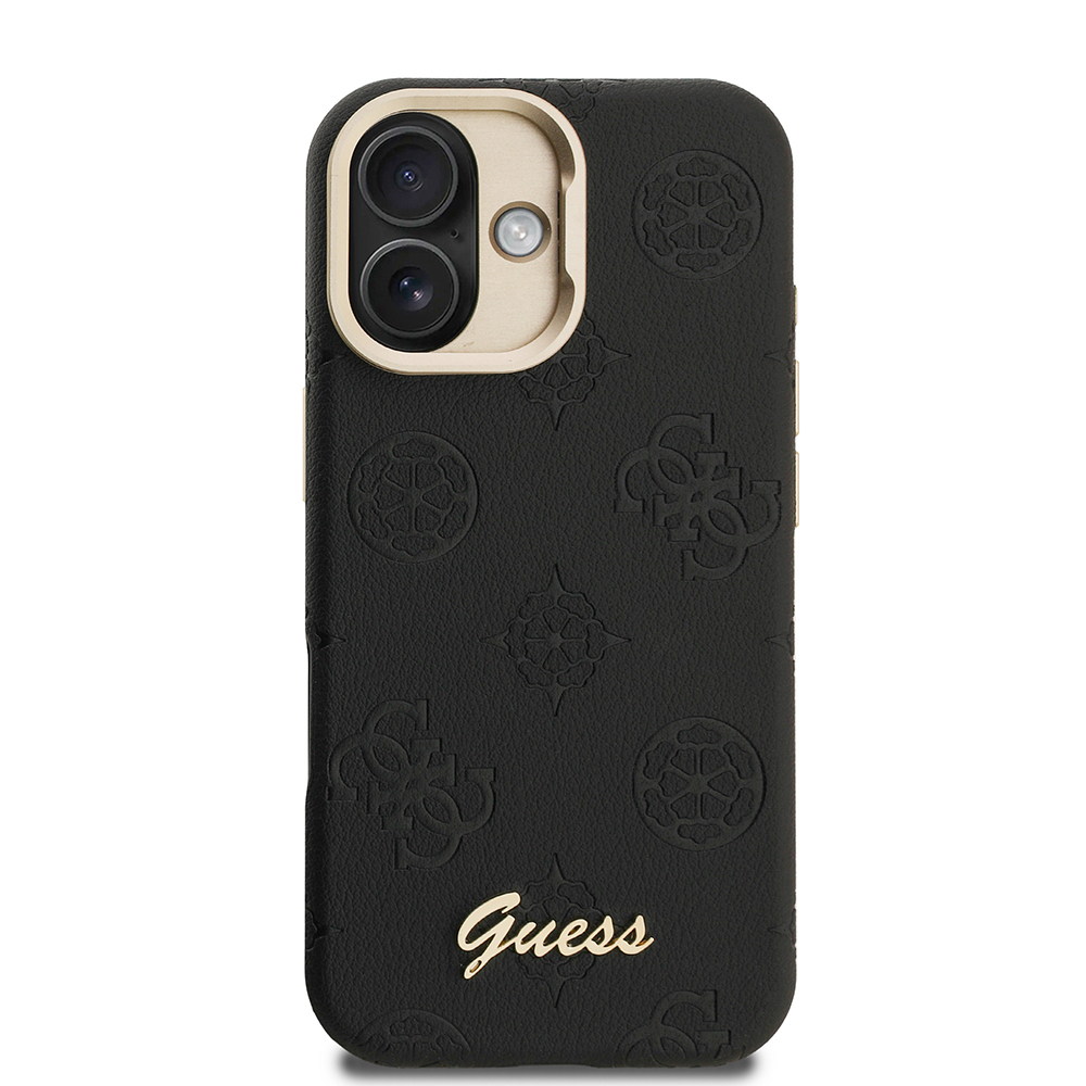 Apple iPhone 16 Uyumlu Kılıf Guess Orjinal Lisanslı M-safe Şarj Özellikli Sıcak Baskılı Yazı Logolu Kamera Standlı PU Deri Peony Kapak - 9