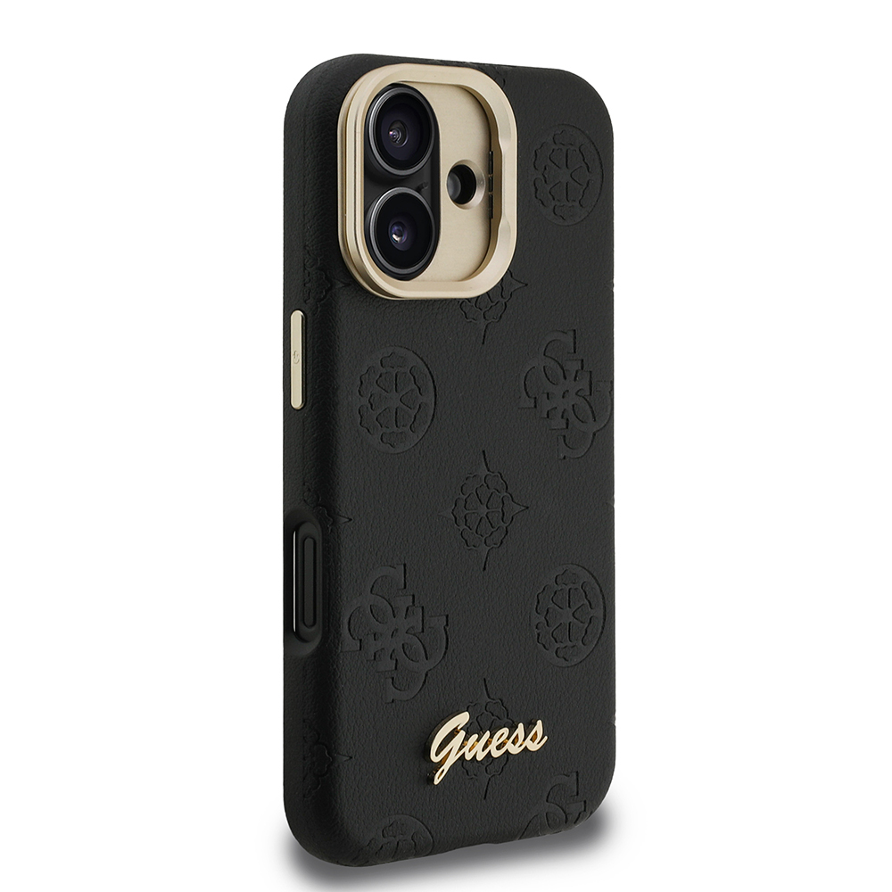 Apple iPhone 16 Uyumlu Kılıf Guess Orjinal Lisanslı M-safe Şarj Özellikli Sıcak Baskılı Yazı Logolu Kamera Standlı PU Deri Peony Kapak - 10