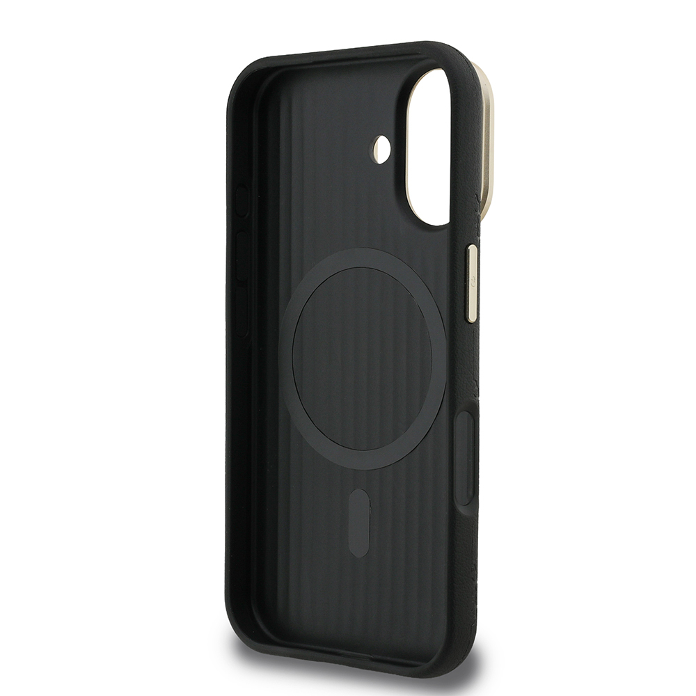 Apple iPhone 16 Uyumlu Kılıf Guess Orjinal Lisanslı M-safe Şarj Özellikli Sıcak Baskılı Yazı Logolu Kamera Standlı PU Deri Peony Kapak - 13