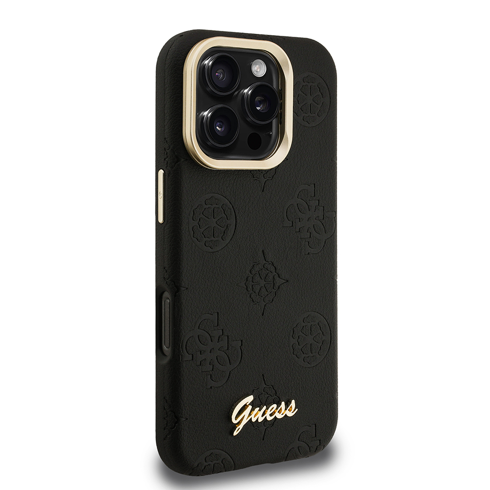 Apple iPhone 16 Pro Uyumlu Kılıf Guess Orjinal Lisanslı M-safe Şarj Özellikli Sıcak Baskılı Yazı Logolu Kamera Standlı PU Deri Peony Kapak - 3
