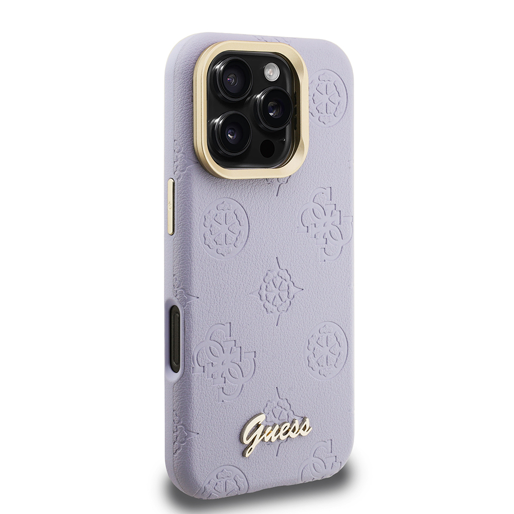 Apple iPhone 16 Pro Max Uyumlu Kılıf Guess Orjinal Lisanslı M-safe Şarj Özellikli Sıcak Baskılı Yazı Logolu Kamera Standlı PU Deri Peony Kapak - 3