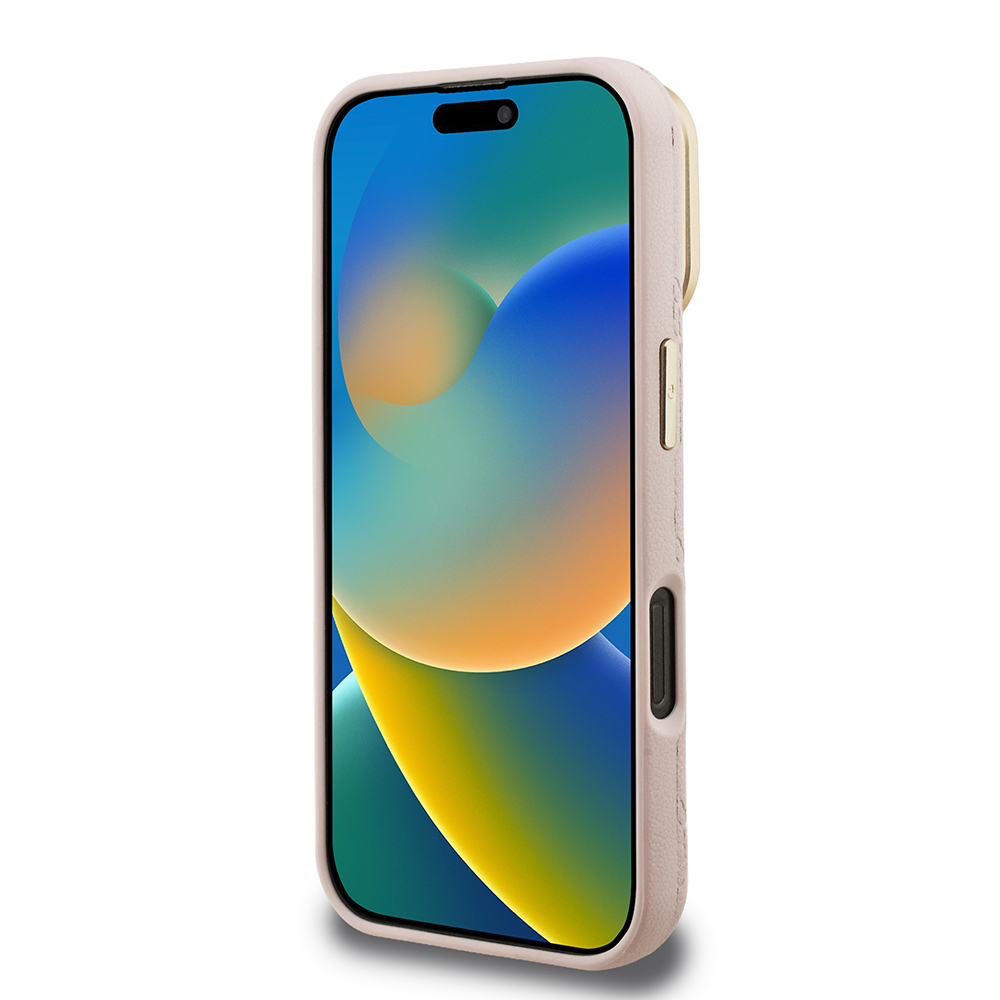 Apple iPhone 16 Pro Max Uyumlu Kılıf Guess Orjinal Lisanslı M-safe Şarj Özellikli Sıcak Baskılı Yazı Logolu Kamera Standlı PU Deri Peony Kapak - 11