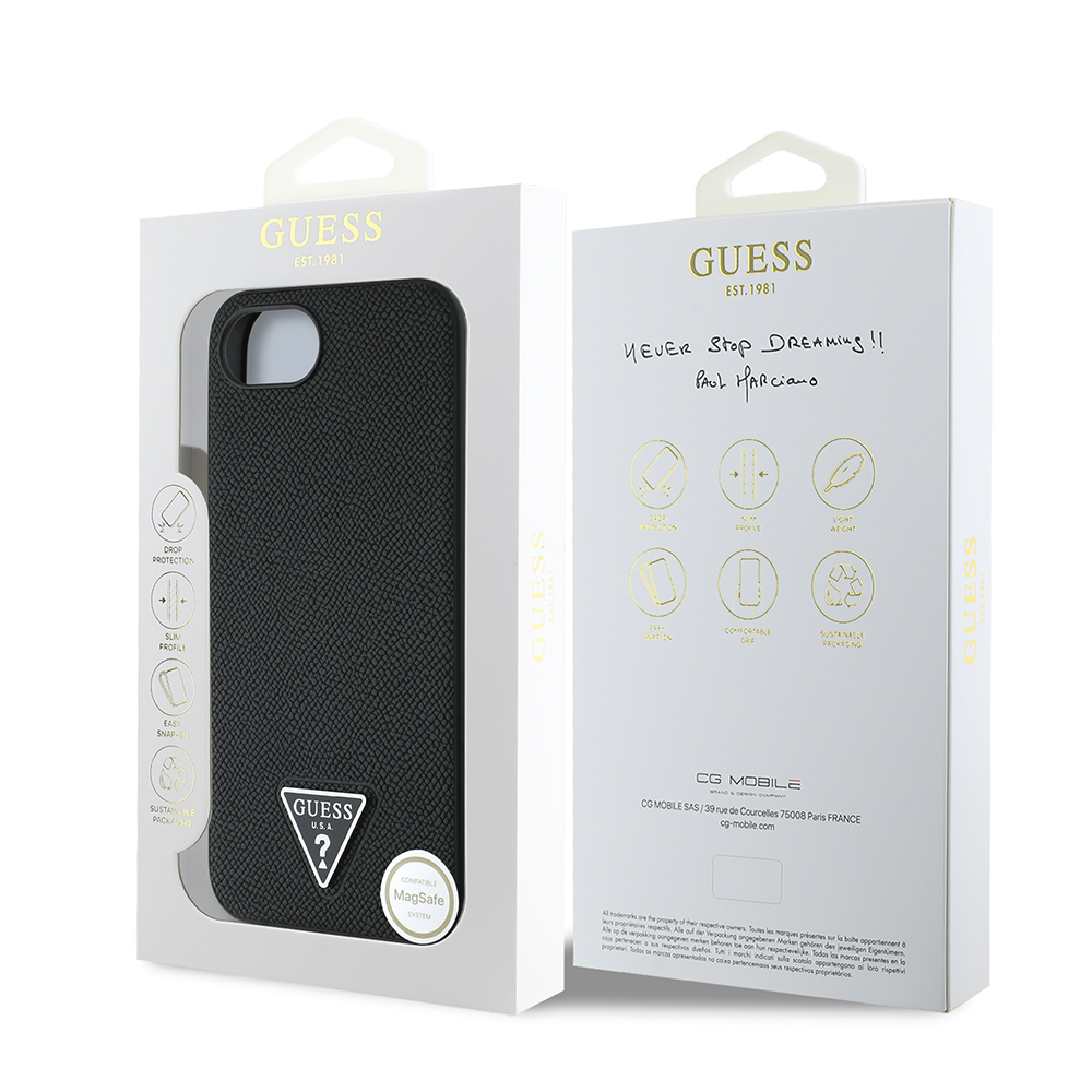 Apple iPhone 16E Uyumlu Kılıf Guess Orjinal Lisanslı M-safe Şarj Özellikli Grained Triangle Kapak - 7